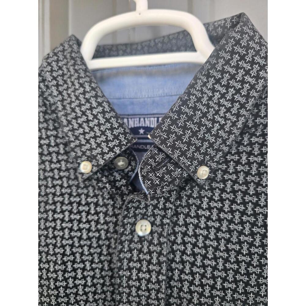 Panhandle Slim Western Shirt Men's Large Button Up Over Print Abstract Black